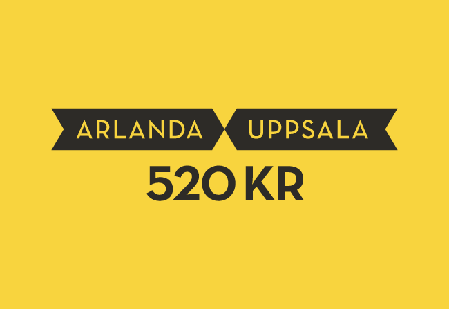 Grafik från Uppsala taxis nya identitet som visar pris på körning Arlanda–Uppsala.