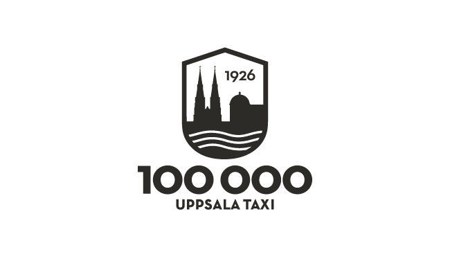 Centrerad version av Uppsala taxis logo med fokus på telefonnumret 100 000.